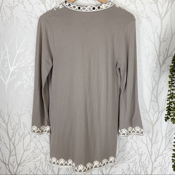 INC International Concepts Taupe Embellished Pima Cotton V-Neck Top Large - Picture 2 of 12